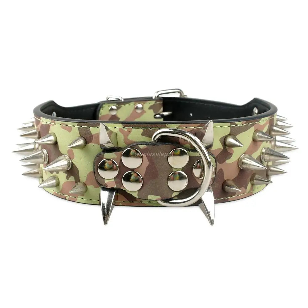 2 Inch Wide Spiked Leather Pet Collar