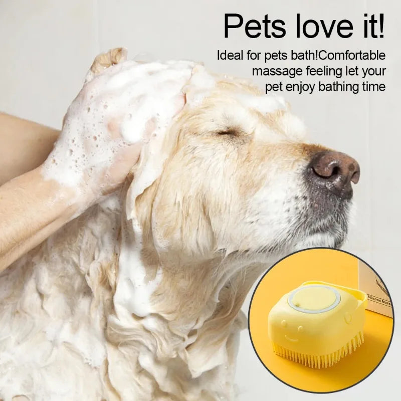 Soft Silicone Pet Brush With Shampoo Pouch